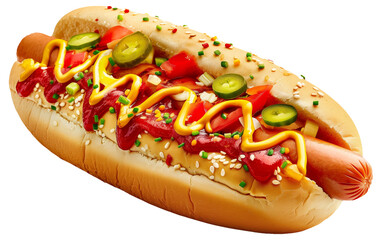 Poster - Close-up of a hot dog with toppings on a