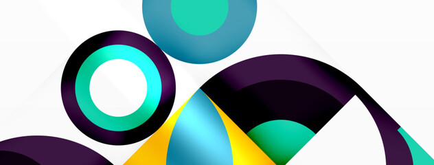 Poster - An artistic creation with colorful circles and triangles in electric blue and magenta on a white background. The pattern resembles a modern painting with a glasslike material property