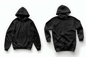 Wall Mural - Black hoodie mockup isolated on white background front and back view. Concept Black Hoodie Mockup, Isolated Background, Front View, Back View