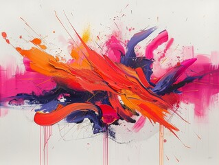 Poster - Abstract paintings, chaotic splash of neon colors, energetic and spontaneous expression