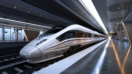 Aufkleber - A high-speed bullet train departing from a sleek modern station, symbolizing the efficiency and speed of rail travel in the contemporary world.