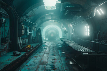 Wall Mural - Silent abandoned spaceship interior with a ghostly aura