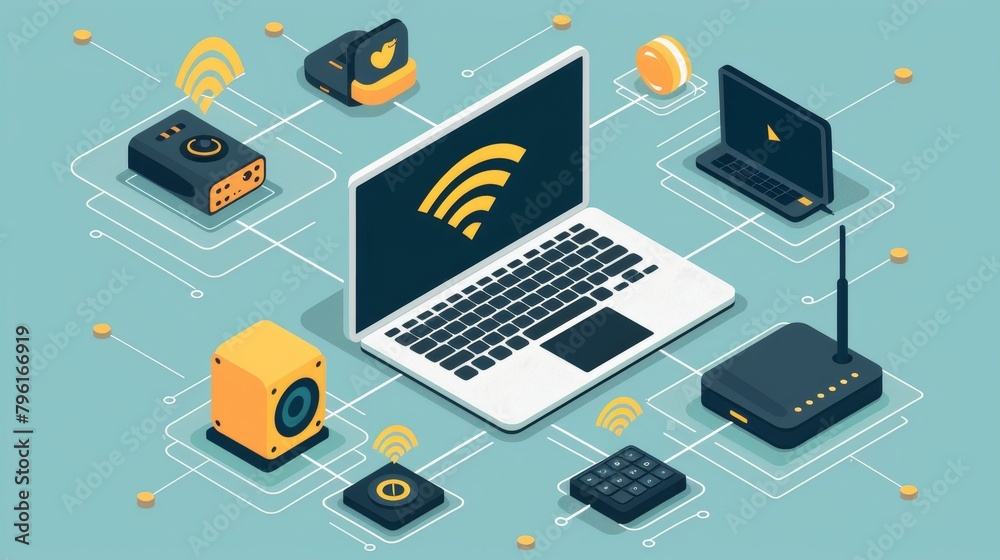 Computer Connecting Spiker Wireless Technology: A vector illustration of a laptop computer ...