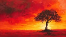 A Lone Tree Stands Silhouetted Against The Fiery Hues Of Sunrise, A Symbol Of Endurance And Renewal In The Face Of The Changing Day.