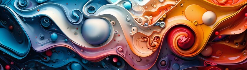 Poster - Vibrant multicolored design featuring abstract shapes and a blend of digital and organic forms