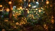 A magical garden adorned with shimmering string lights and glowing lanterns, creating a whimsical and enchanting atmosphere for evening gatherings and events.
