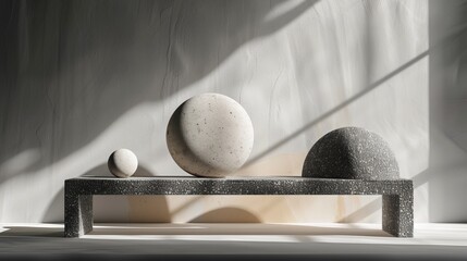 Poster - Abstract shapes, random arrangement of geometric forms, casting shadows, minimalistic black and white