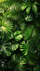 Poster - Immersive lush jungle green leaves blend with abstract hidden geometric patterns on the wallpaper