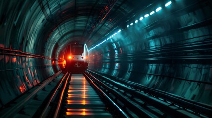 Aufkleber - A metro train passing through an underground tunnel, its lights illuminating the darkness as it transports passengers swiftly and safely beneath the city streets.