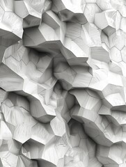 Poster - Abstract hexagonal tiling in 3D, blending gray and white shades intricately