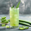 Cold drinks with aloe vera ingredient top view on concrete backgrounds.