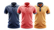 Front and back red  ,blue and  brown polo shirt on white background