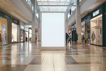 Wall Mural - Isolated white promotion banner with copy space in shopping mall mockup. Concept Shopping Mall, Promotion Banner, Mockup, Isolated, Copy Space