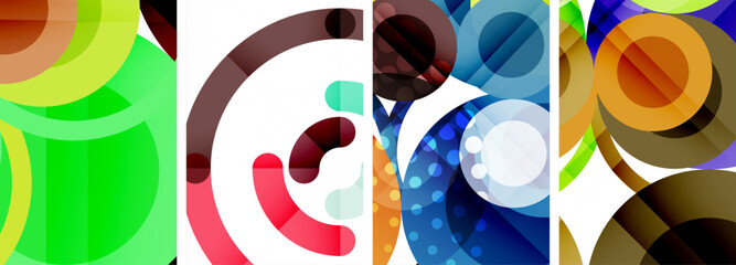 Poster - A vibrant collage of colorful circles and rectangles painted with electric blue on a white background, creating a fun and visually striking art pattern