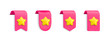 Vector Realistic 3d Pink Bookmarks set with star. Favorite icon design element, cute ribbons e-book sticker with shadow on white background. Cartoon 3d vertical ribbon tags, tape, add to bookmarks