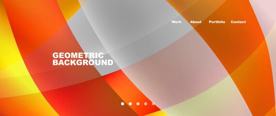 Poster - A fluid geometric background featuring a rainbow of colors including liquid amber, orange tints, and shades. The design includes rectangles, triangles, and a fontlike pattern