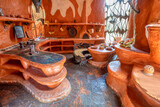 Fototapeta Kwiaty - Casa Terracota, magical place, architecture and design, as well as other arts and crafts, come together. House made of clay Villa de Leyva, Boyaca department Colombia.