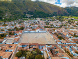 Fototapeta Kwiaty - Villa de Leyva, colonial town known for Plaza Mayor, largest stone-paved square in South America, cobblestone streets, whitewashed buildings and historical UNESCO architecture. Boyaca, Colombia.
