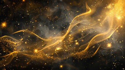 Wall Mural - watercolor black gold glitter galaxy sky background