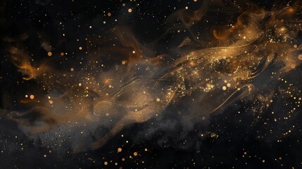 Wall Mural - watercolor black gold glitter galaxy sky background