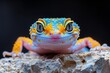 Leopard Gecko: Resting on a textured surface, displaying its spotted skin and distinctive eyes. 