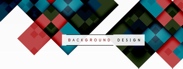 Poster - A vibrant background design featuring rectangles, triangles, tints and shades, patterns, symmetry, electric blue circles, plants, and grass