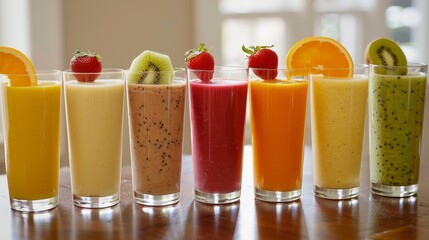 Aufkleber - An array of fruit smoothies in glasses, capturing the essence of freshness and vitality