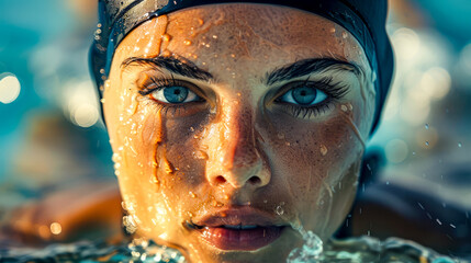 Canvas Print - Close up of woman's face with water on her face.