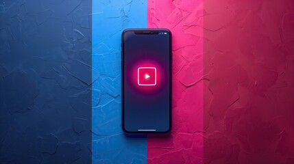 Pay or play video icon on mobile screen on a background with gradient colors