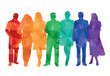 Group of people, silhouettes of men and women, passers-by, ladies and gentlemen, office workers, businessmen, business people. Colorful vector illustration.