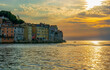 the sun sets on the bay of Rovinj The ancient town of Venetian origin in Istria, Croatia
