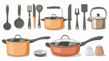  Set of kitchenware on white background Vectot style Vector