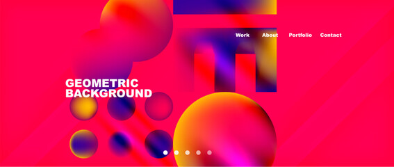 Poster - A visually stunning geometric background featuring circles and balls in vibrant colors like electric blue, amber, and magenta on a red background. Perfect for events and entertainment