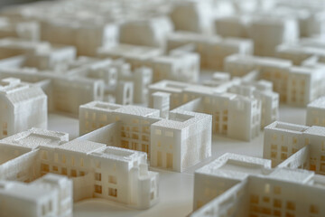 Wall Mural - Zoomed-in image of a 3D-printed architectural model of a residential complex, emphasizing textures and layout