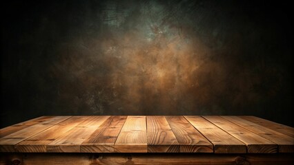 Canvas Print - Wood table in the dark background for present product.