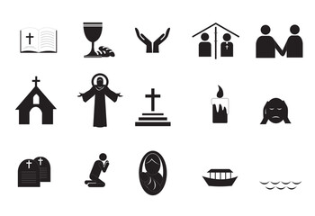Religion, catholic church vector icons set
