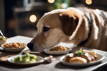 'serene dog tasting delicious meal animal pet eat bowl food racked home labrador companion copy space taste adult fur paw domestic pedigree cute friendly nutritional sneak canino mammal look watch'