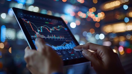 Leinwandbilder - Hands holding a tablet displaying real-time gold market data and investment trends, aiding financial decision-making