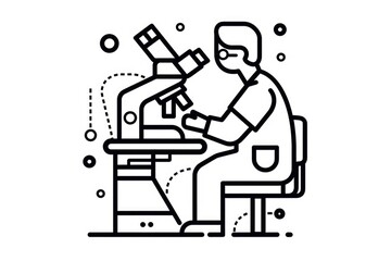 Poster - A man sitting at a desk using a microscope. Ideal for educational or scientific concepts