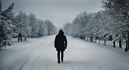 Poster - Man walking through the snow.