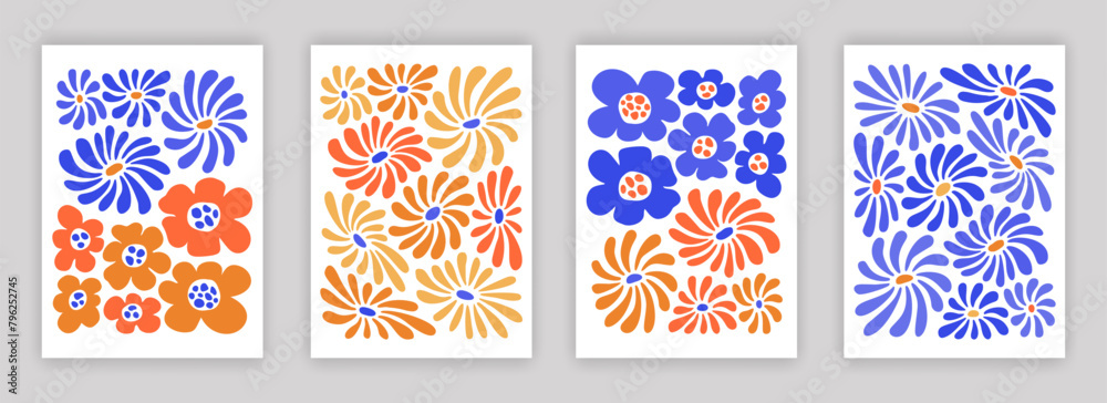 Abstract simple colorful flower and leaf composition set. Modern art ...