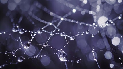 Poster - Raindrops clinging to a spiderweb, turning the delicate strands into shimmering threads of silver in the soft light.