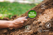 Magnifying glass check Soil quality to control of soil health that contains minerals and nutrients before planting seeds is fertile for the development of the smart farm agricultural economy with tech