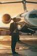 © Ева Поликарпова - Professional businessman standing in front of a private jet. Suitable for business and travel concepts