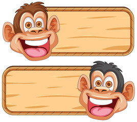 Poster - Two happy monkeys presenting empty signs.