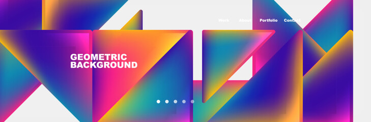 Poster - A vibrant geometric background featuring colorful triangles and lines in shades of orange, violet, magenta, and electric blue, creating a bold and dynamic design