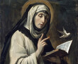 Saint Teresa of Avila holding an open Bible. AI generative.