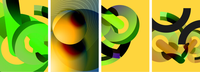 Poster - A vibrant collage featuring green and yellow circles on a yellow background, creating a dynamic pattern resembling organisms in a liquid environment