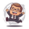 Happy Jumping Businessman Cartoon - Kawaii Chibi Style Vector Illustration (EPS 10)