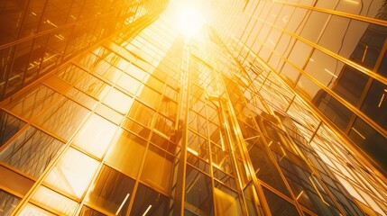 Aufkleber - Sunlight streaming through the windows of a towering office building, illuminating the interior